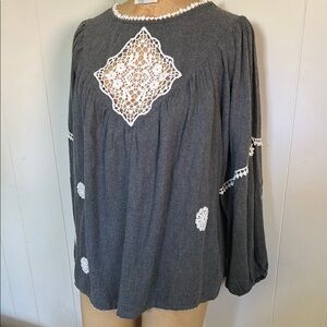 Zara Gray Lace Accent Women's Top